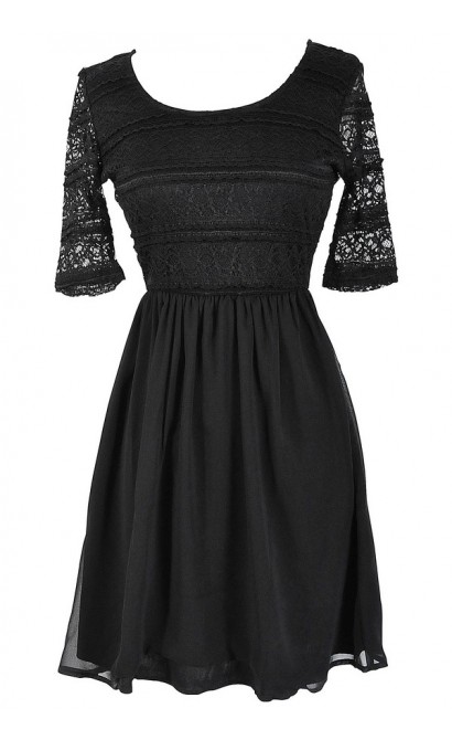 Chrissy Lace and Chiffon Dress in Black